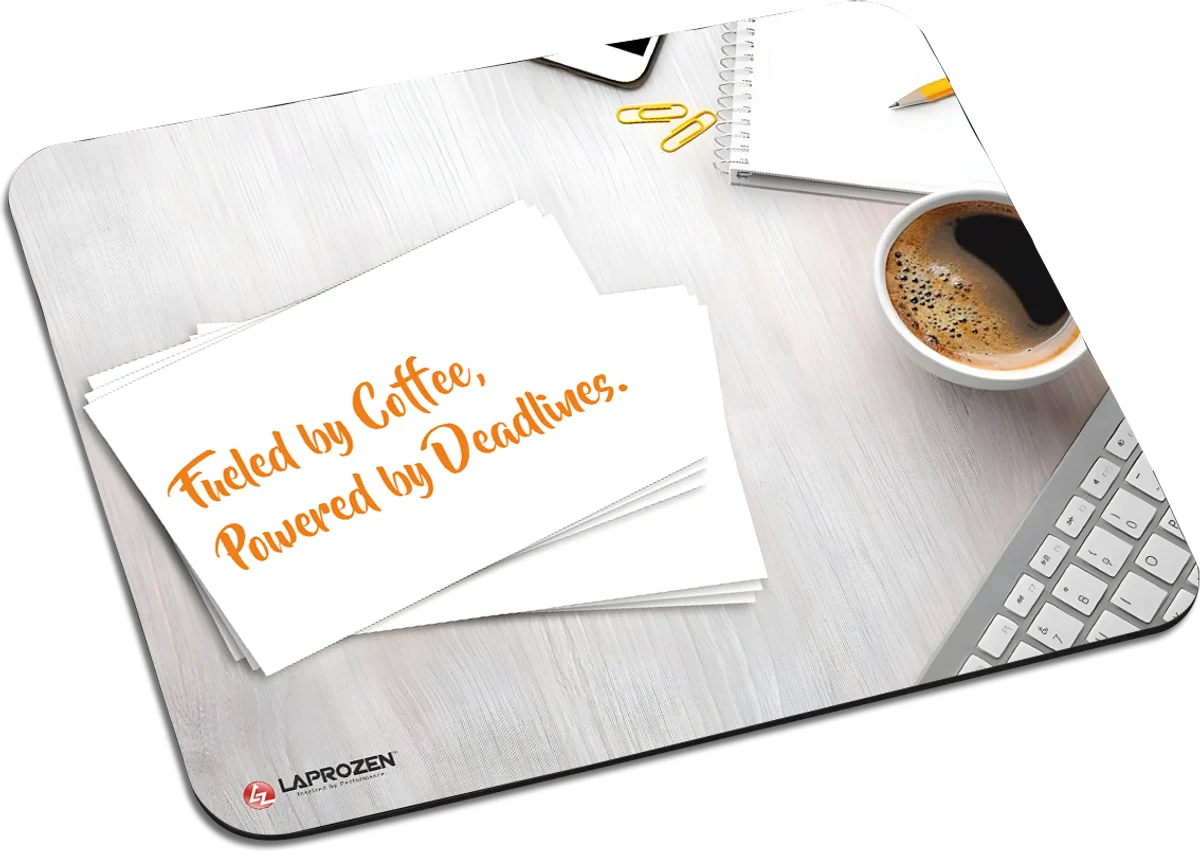 Compact mouse pad: fueled by coffee, powered by deadlines
